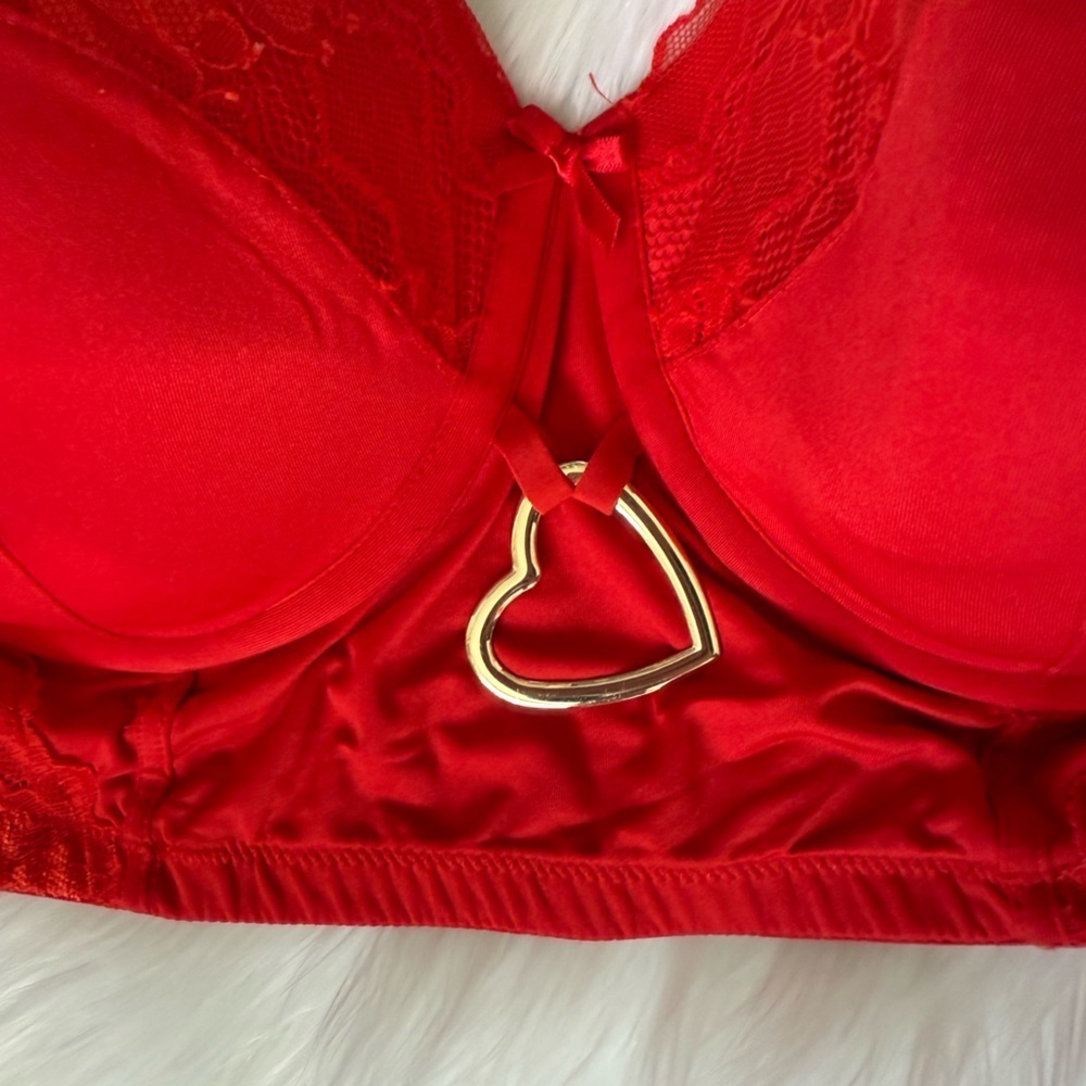 Cacique Long Line Heart Detail Red Lace Women's Corset Inspired Bra Top 44DD - Picture 2 of 7